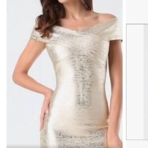 Criss Cross Off-the-Shoulder Metallic Bandage Bodycon Dress